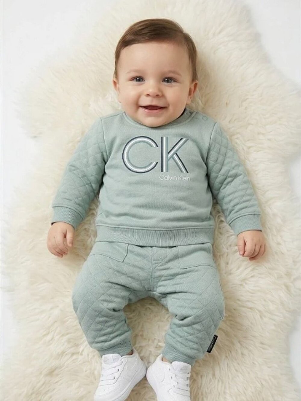 NWT Calvin Klein Baby Quilted Sleeve Sweatshirt 6–9M Sage Blue
